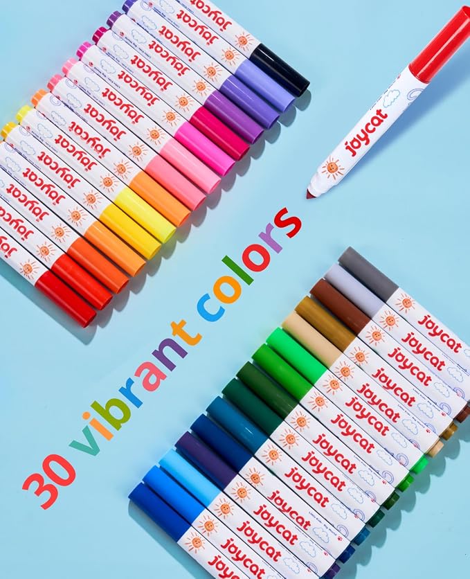 JoyCat 30 Colors Washable Markers for Kids with DIY Coloring Fabric Case, Portable Art Set with Paintable Tote Bag, Non-Toxic School Supplies, Creative Birthday Gift for Boys Girls Ages 3-8