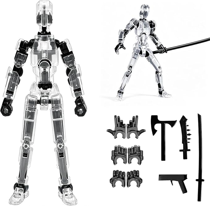 DANONI Titan13 Action Figure, Lucky Robot 13 Action Figures, 3D Printed Multi-Jointed Movable Action Figure, Dummy Robot 13 Figures Toy for Desktop Decorations Game Gifts (Transparency)