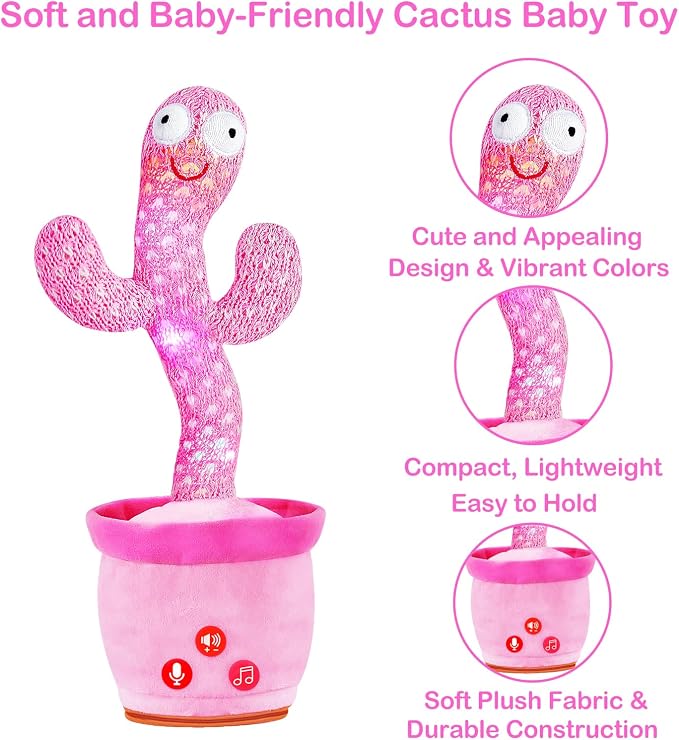 River Mill Rechargeable Dancing Talking Cactus Toy, Singing Cactus Baby Toy that Talks Back, Educational Baby Toys 18 Months+, Learning Toys for Babies Toddlers Infant, 1 Year Old Girl Gifts
