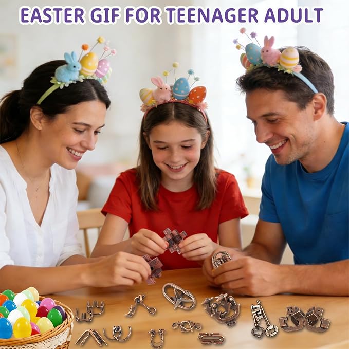 Brain Teaser Puzzles Set, Wooden & Metal 3D Unlock Interlock Game, Kongming Luban Lock Wire Disentanglement IQ Puzzle, Logic Challenge Educational Gift for Adults Teens Kids