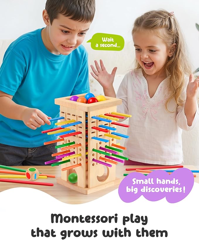 Montessori Game Wooden Board Game, Montessori Toys for 3 4 5 6 Year Olds, Board Games for Kids 4-6, 21 Sticks 21 Strips Fine Motor Skills Toy Family Game, Math Wooden Stick Game, Gift Boys Girls