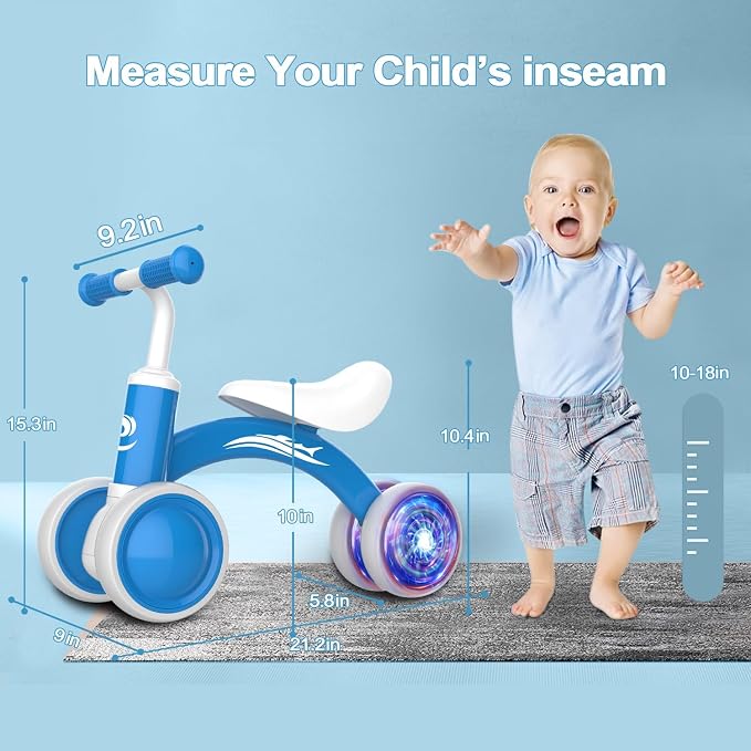 Gamfeiny Colorful Lighting Baby Balance Bike Toys for 1 Year Old Boy Girl Gifts, 10-36 Month Toddler Balance Bike, No Pedal 4 Silence Wheels & Soft Seat First Riding on Toys, 1st Birthday Gifts