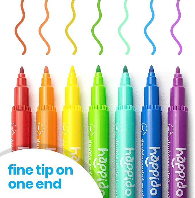 International Arrivals Double Sided Marker Sets for Kids Happido, Set of 24 Water Based Non Toxic Markers with Case, Great School Supplies, Art and Stationery Set
