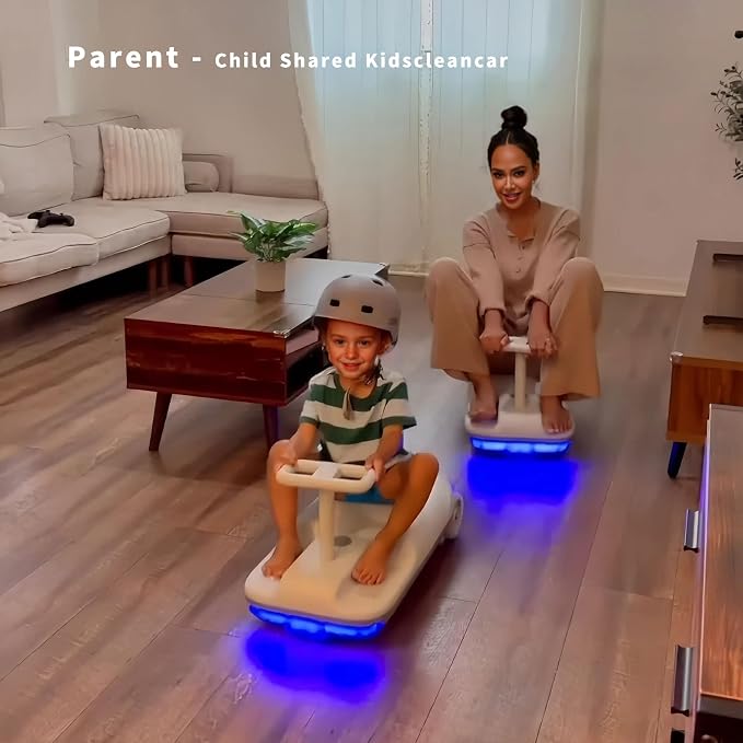 Kids Clean Car Ride-On Go Kart with Detachable Mop, Cleaning Fun 3-in-1 Electric Ride-On Toy for Kids Ages 3+, Parent-Controlled Speed Lock, Soft Start, Rechargeable 12V Battery, Indoor Outdoor, Gray