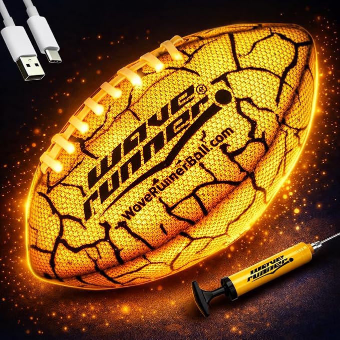 Wave Runner Light Up Football for Kids, Glow in The Dark LED Football, Rechargeable Football, Junior Size Waterproof Football Toy, Outdoor Football Gifts for Boys 8-12