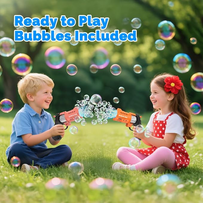 EagleStone 2 Pack Revolver Bubble Guns for Kids, Swing-Out Cylinder, 8000+ Bubbles/Min, LED Light Up, 4 Bubble Solution Bottles, Outdoor Indoor Toy, Birthday Easter Gifts for Toddlers