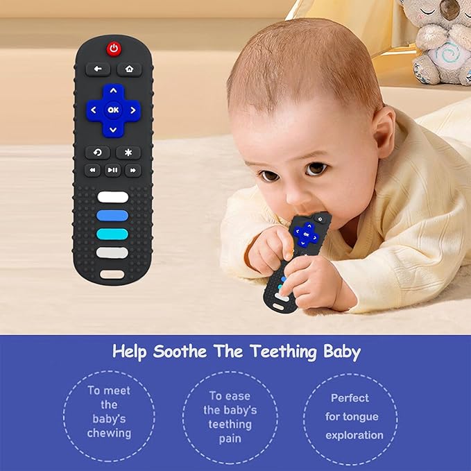 ROBBEAR Baby Teething Toys, Soft Silicone Teethers for Babies 3 6 12 18 Months, TV Remote Control Shape Infant Chew Toys for Boys and Girls, Baby Teething Relief, BPA Free (RC-Purple)