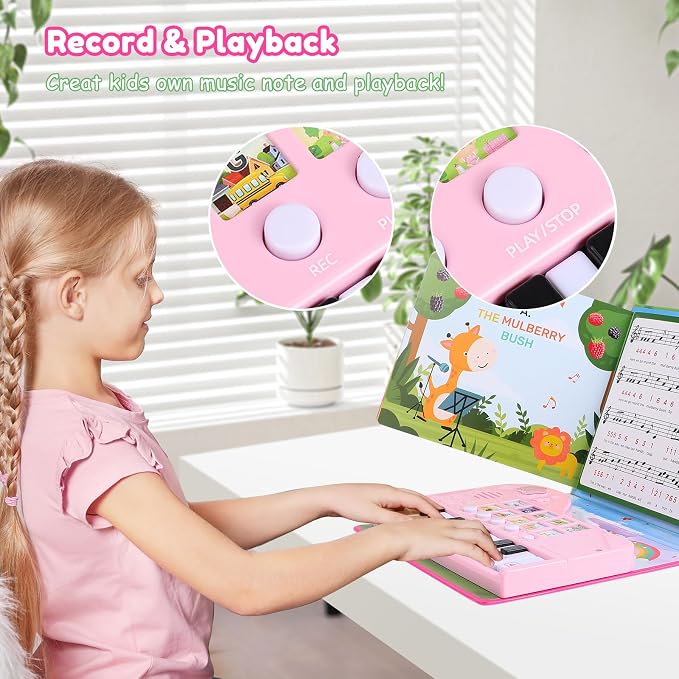 Gifts for 3 Year Old Girl - Piano Book Musical Toys for Toddlers Ages 3-5 | 18-Key Keyboard, 10 Nursery Rhymes, 6 Instrument Sounds, Record & Playback, Educational Toy for Kids Birthday Present Ages 3+