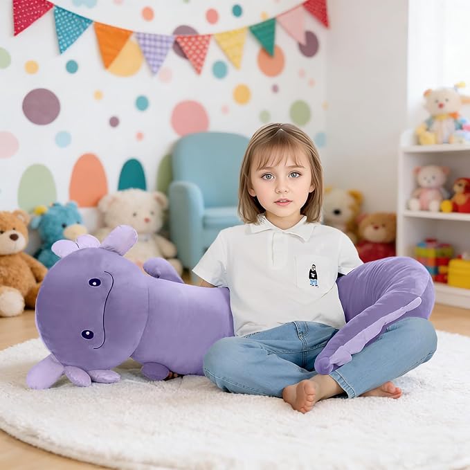 Tianmihou 48 Inch Giant Axolotl Stuffed Animal, Cute Plush Toy Purple Axolotl Body Pillow for Kids, Soft Salamander Glow in The Dark Plushie Gifts for Girls, Boys, Birthday