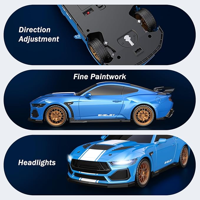 AEROQUEST Remote Control Car Ford Shelby Super Snake, Officially Licensed 1:16 Scale 2.4GHz RC Muscle Car with LED Headlights, 12KM/H Toy Vehicle, Gift for Boys & Girls 3-12