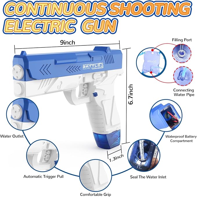 Electric Water Guns for Kids and Adults - Automatic Power Water Pistol with 1000ml Large & 25-33FT Long Range Squirt Guns for Pool Beach Party Outdoor Summer Toys Gift for Boys Girls (2 Pack)