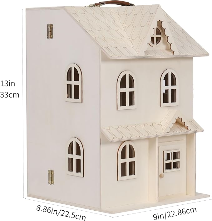 Make Market Dollhouse, Unfinished Two-Story Hinged Wood Craft Kit, Natural, 9" x 13", 1-Pack