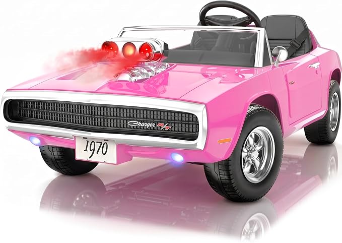 Licensed 1970 Dodge Charger 24V Ride on Toys for Big Kids, 2 Seater Ride on Car with Parent Remote Control, Dual 120W Motors, Bluetooth Music, LED Lights, Hood Supercharger with Mist, 5 MPH