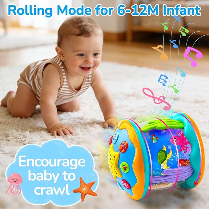 Tsomtto Baby Toys Ocean Projector Rotating Musical Light Up Tummy Time Toys for Infants Baby Aquarium Crawling Toys Newborn Boy Girl Birthday Shower Gifts