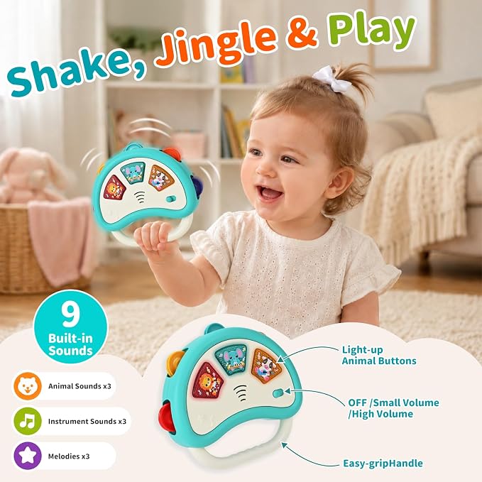 Baby Musical Toys for Toddlers 1-3, Baby Music Player & Light Up Tambourine Set 12M+, Educational Gift for Boys Girls