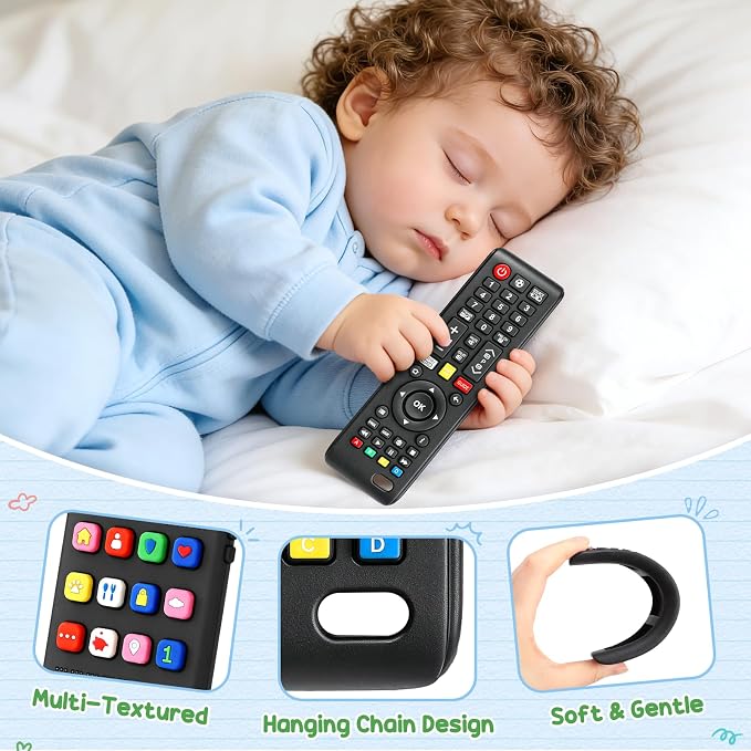 2 Pack Baby Teething Toys for 3-6 6-18 Months, Silicone Phone & TV Remote Control Shape Teether Toys, Teething Relief Sensory Chew Toys, Baby Shower Gifts for Infant Boys Girls 6-12 Months