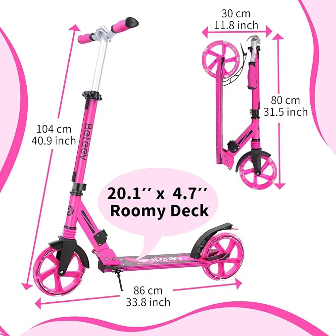 BELEEV V8 Scooters for Kids Ages 6+ with Light-Up Deck, 2 Wheel Folding Scooter for Kids, 4 Adjustable Height, Lightweight Sport Commuter Scooter, Sturdy Frame