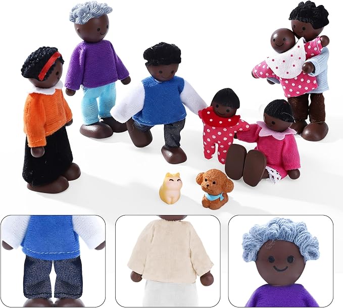 ONEST 10 Pieces Wooden Dollhouse Family Set Mini People Figures Sets Dollhouse Dolls Wooden Doll Family Pretend Play Figures Accessories for Pretend Doll House