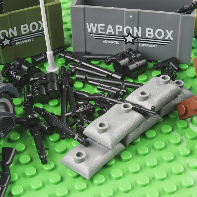 63 Pcs Battle Blocks Bricks Weapons Pack Military Weapons Accessories German WW2 Weapons Toys Military Equipment Compatible with Major Brand, 3 Years Old and up