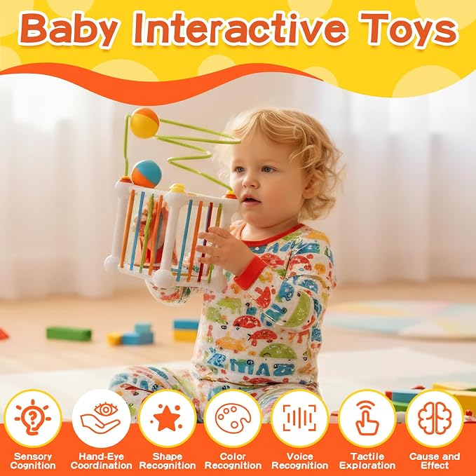 Montessori Toys for Toddlers 18 Months+, 16PCS Baby Activity Cube with Shape Sorter, 3 Suction Cup Spinner Toys, 2 Bead Mazes, Ball Rolling Track, Developmental Learning Gifts for Boys Girls