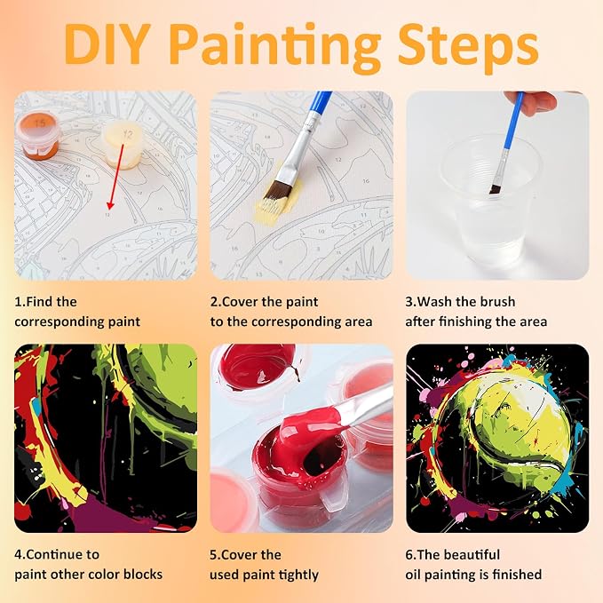 Paint by Numbers Kit for Kids with Frame, Tennis Paint by Numbers for Kids Ages 4-8-12, DIY Tennis Acrylic Oil Painting for Home Wall Art Decor Gift 7.8x7.8 inch (with Frame Easel)