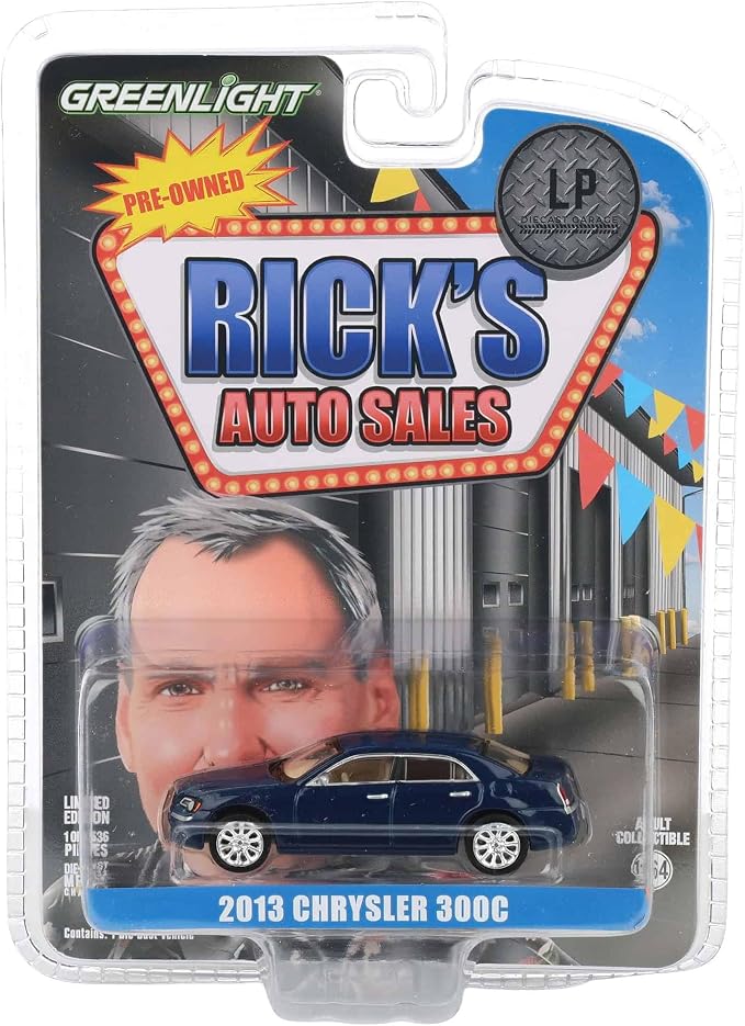 Greenlight 1/64 2013 Chrysler 300C, Blue, Rick's Auto Sales, LP Diecast Exclusive 51620