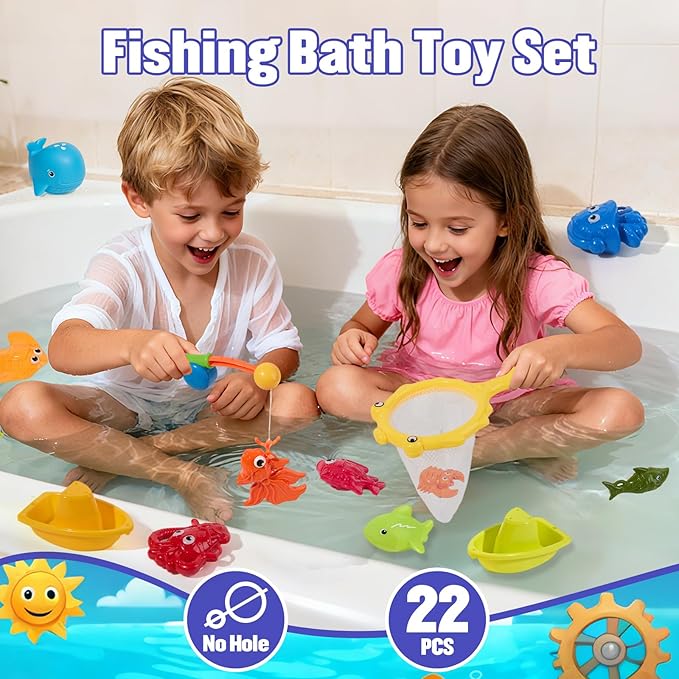 Toddler Bath Toys for Kids 1-3 3-5, Mold Free Bath Toys Toddlers 2-4, Pool Water Table Toys | Safe Fishing Toys Game Set, Pole Rod Net Tub Toys, Outdoor Water Toys, Birthday Gifts for Ages 1 2 3 4 5 8