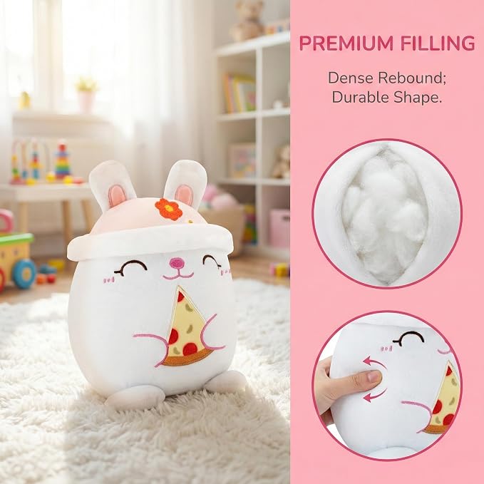 AIXINI Animal Plush Toys Set - Panda, Brown Bear, Bunny, Corgi, Pink Cat with Cute Hats, Soft Stuffed Animals for Kids, Christmas Birthday Gifts (Rabbit, Medium Size)