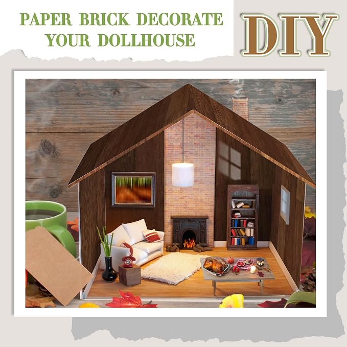 Flutesan 12 Pcs Miniature Dollhouse Wallpaper and Flooring Peel and Stick Mini DIY Self Adhesive Dollhouse Accessories 8.27 x 11.69 Inch (Elegant Style)