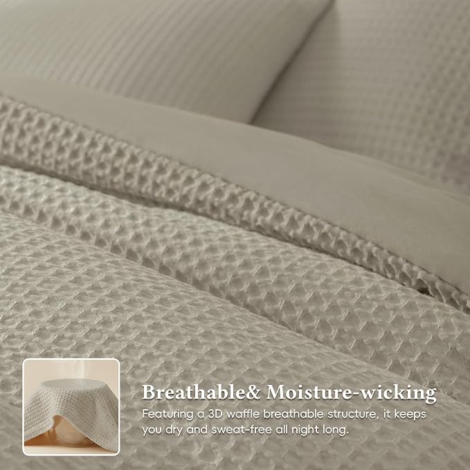 David's Home Waffle Weave Comforter Set 2PCS Twin Size, Soft Breathable Lightweight Cozy Skin-Friendly Warm for All Season, Elegant Aesthetic Home Decor Bedding Set with Pillow Shams, Taupe