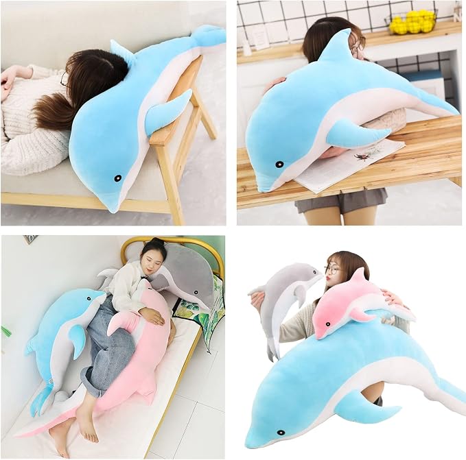 Somao Dolphin Stuffed Animals Plush Pillow Super Soft Sea Animal Plush Toys Dolls for Boys Girls Sleeping Cushion Gift (70cm/27.55in, Grey)