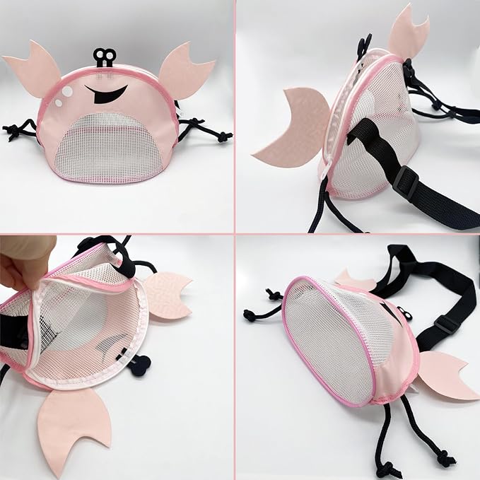 4PCS Beach Toy Mesh Shovel and Mesh Beach Bag Seashell Bag,for Sand Filter & Collect Shells,Sand Sifter Shell Collecting Tools(Blue-Pink Crab)