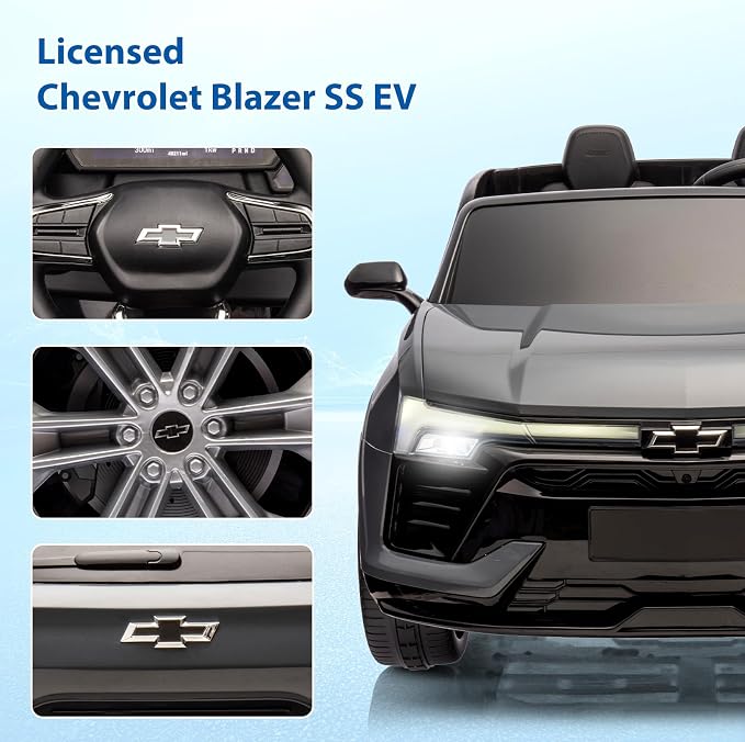 24V 2-Seater Electric Car for Big Kids, Licensed Blazer Chevrolet Ride on Car w/Parent Remote Control, Music, Headlights & Spring Suspension, Battery Powered Ride-on Toy for Kids Ages 3-8, Grey