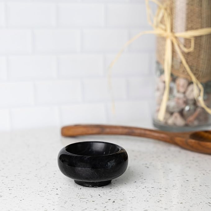 Fox Run Natural Black Marble Pinch Bowl, Small 1 oz Spice, Sauce, and Condiment Bowl