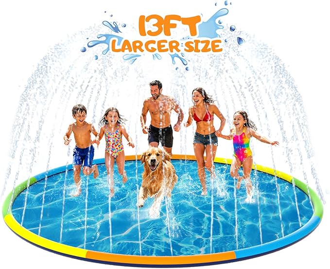Instraella Splash Pad, 13FT Extra Large Sprinkler Play Mat for Dogs & Kids, 0.55mm Thickened Outdoor Water Toys, Foldable Summer Splash Mat for Toddlers, Children and Pets