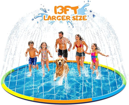 Instraella Splash Pad, 13FT Extra Large Sprinkler Play Mat for Dogs & Kids, 0.55mm Thickened Outdoor Water Toys, Foldable Summer Splash Mat for Toddlers, Children and Pets