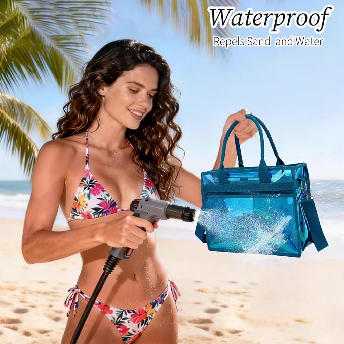 Fammart Mesh Beach Bag for Women, Large Beach Toy Pool Bag with Zipper Pocket, SandProof Cruise Essentials 2026 Family Travel