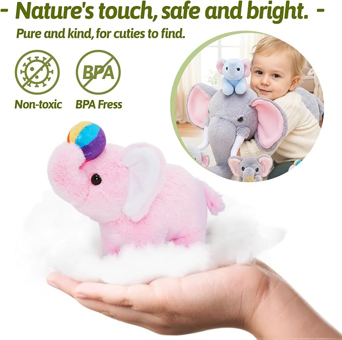 OUOZZZ Elephant Stuffed Animal with 4 Sensory Babies Plush Toy Set 14" x 6.3"