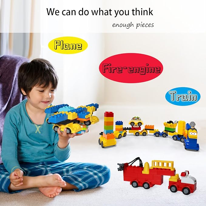 Klobroz Building Blocks for Toddlers 2-5, 171 Pieces Blocks Car Set for Kids Classic Large Building Bricks Compatible with All Major Brands Educational Toys for All Ages