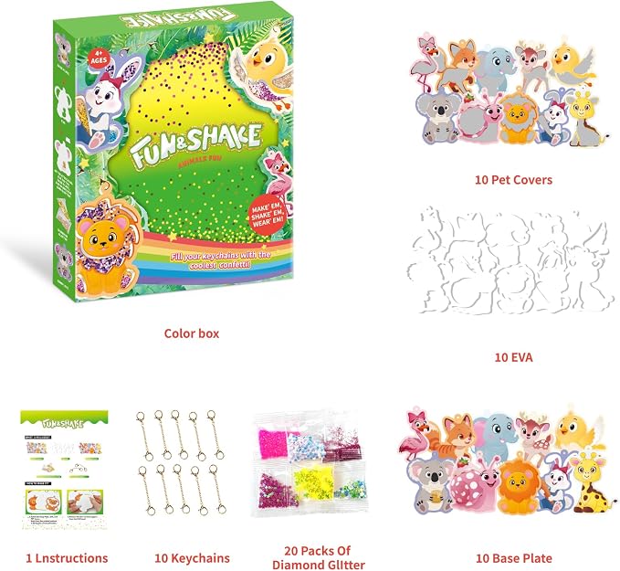 MZYTOZA Fun & Shake DIY Glitter Craft Kit with Keychains for Kids,Art & Craft Activity,Creative Travel Toy, Party Favors & Valentine's Gift for Ages 4-9