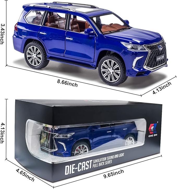 Diecast car Model 1/24 Scale - Zinc Alloy Pull Back Toy car with Sound and Light, Collectible Toys Vehicle for Adults and Boys Girls (Blue)