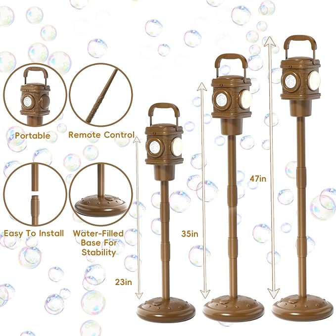 Automatic Bubble Machine for Kids & Toddlers 1-3, Remote Control LED Street lamp Bubble Toy for Indoor House Outdoor Play, Summer Water Toys for Toddler Baby Boy Girl Birthday Party Gifts