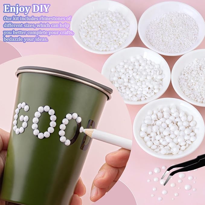 25000Pcs Resin Rhinestones for Crafting, White 2-6mm Mixed Sizes Non Hotfix Flatback Gems with 1Pcs Glue, Bedazzling Crystal for DIY Craft Clothing Mugs Tumblers Shoes Fabric Decor Nail Art