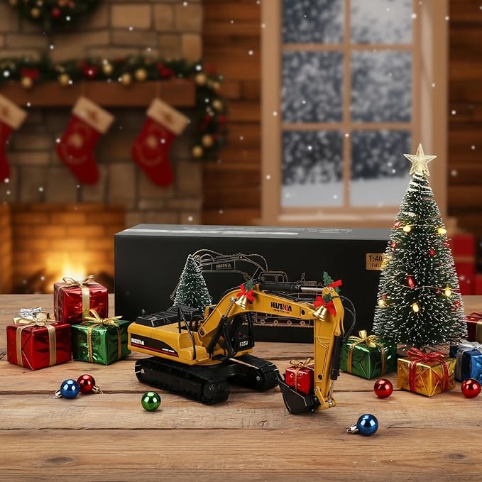 Excavator Toy with Gift Box, 1/40 Alloy Metal Die-Cast Excavator Digger Construction Vehicle Model Decoration Toy Gift for Boys Mens-Yellow