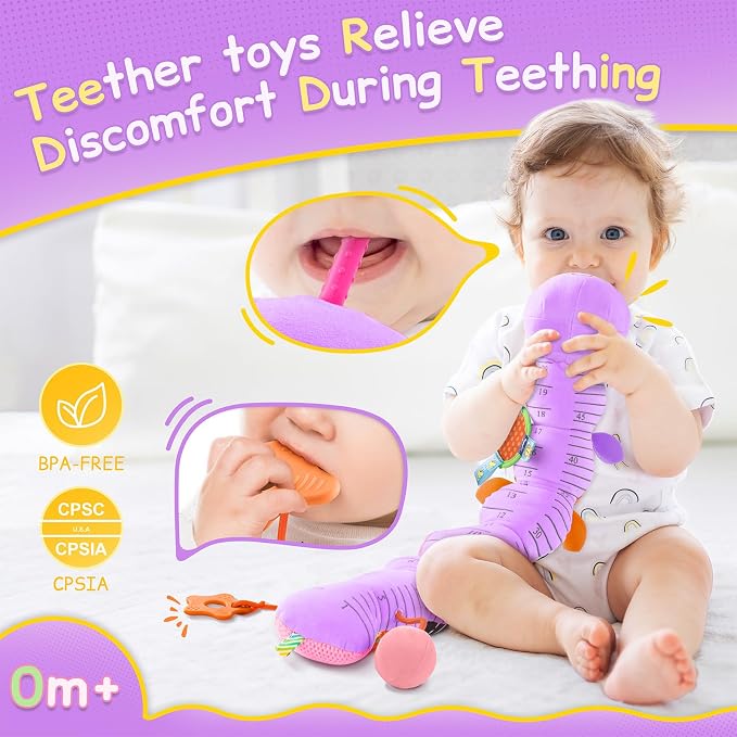 Baby Sensory Musical Caterpillar Plush Toy, Soft Stuffed Animal with Mirror Crinkle Paper Rattle Teether, Tummy Time Play Toy for 0-12 Months Newborn Infant for Boys Girls, Purple