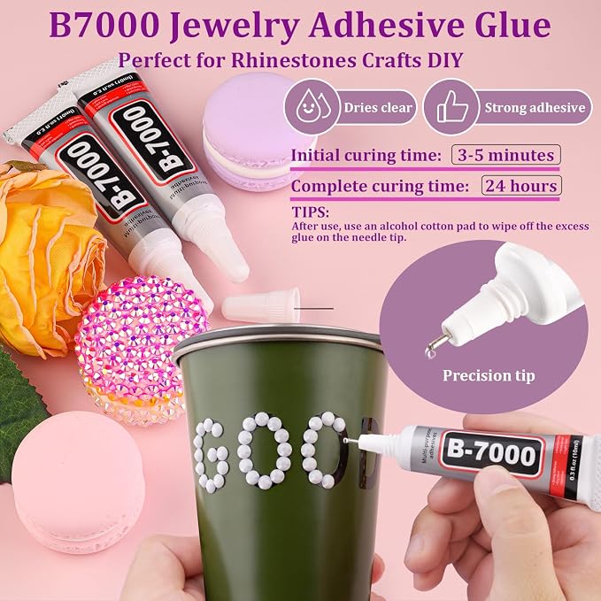 30000Pcs Resin Rhinestones for Bedazzling with Tweezers, White Rhinestones for Crafting with 3Pcs 10ml B7000 Jewelry Glue for DIY Crafts Clothing Tumblers Shoes Fabric Nail Art