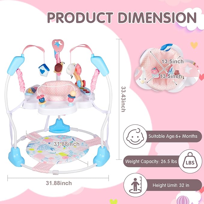 Baby Activity Center, 3-in-1 Grow-with-Me Baby Jumper Activity Center, 360° Rotating Jumper & Bouncer with Interactive Toys, Music, Lights and 3 Adjustable Heights for Babies 6+ Months