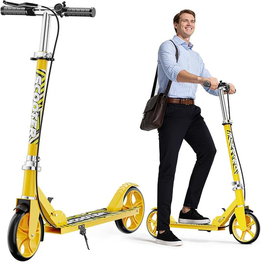 Scooters for Kids 8-12, Teens & Adults - Lightweight, Foldable, 8-Inch Big Wheels, Hand Brake & Bell, 4 Adjustable Height Levels, 240 lbs Max Load, Perfect for School, Campus and Park Rides
