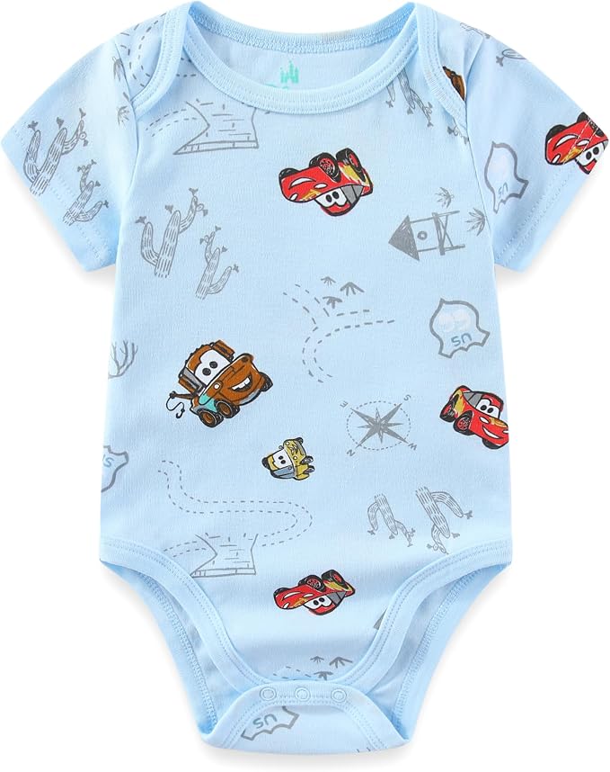 Disney Baby Toy Story Mickey Mouse Cars Winnie the Pooh Boys 3 Pack Bodysuit Creeper for Newborn and Infant