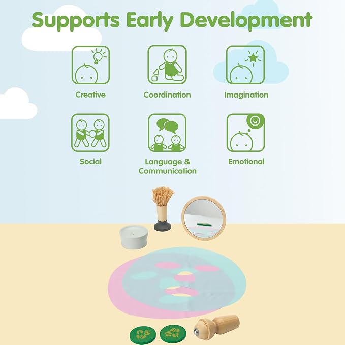 PlanToys® Wooden My Spa Time Playset | Montessori Pretend Play Spa Kit for Self Care, Role Play & Social Interaction | Fine Motor Skills, Emotional Development & Eco Friendly Toy
